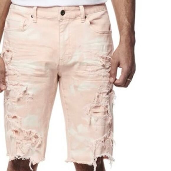 Smoke rise 12" SLIM disstressed rip and repaired twill shirts BRUSHED PINK Sz 38 - Picture 2 of 10